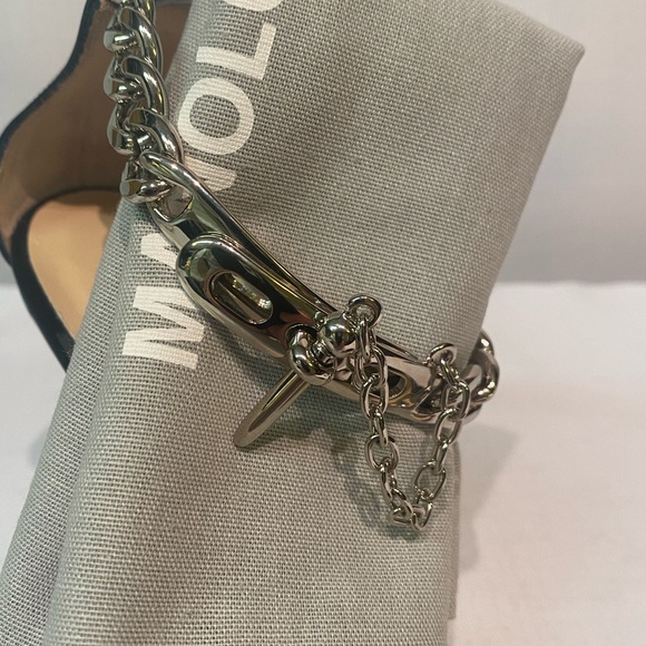 MANOLO BLAHNIK Black Chaos Sandal With Chain Strap Pin Lock Size 8.5B Italy - Picture 6 of 15